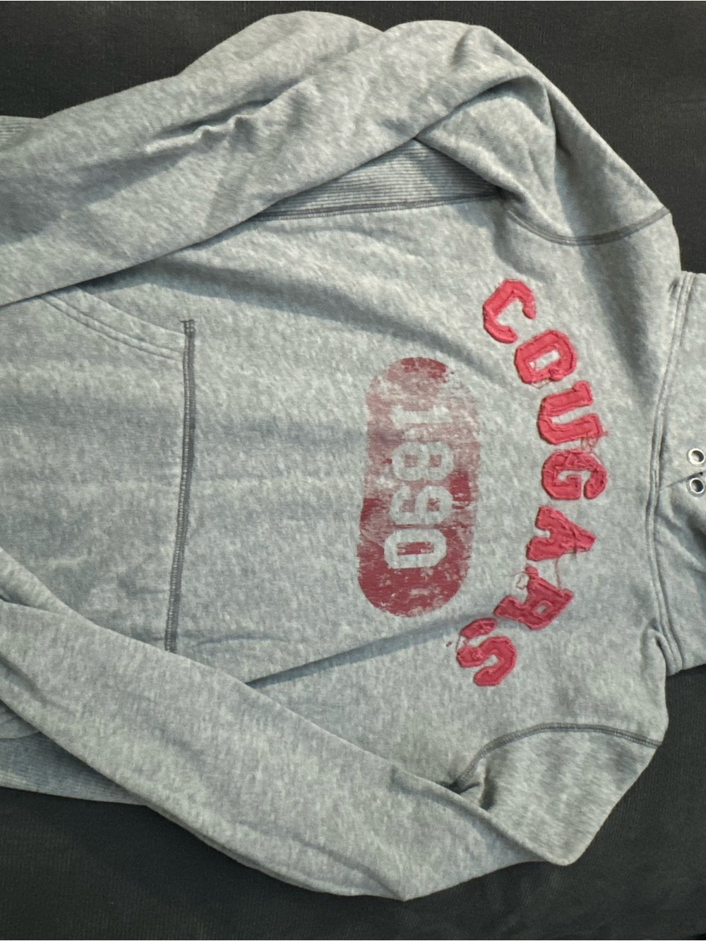 PINK Victoria's Secret Gray Crewneck Sweater with Red 'Cougars 1980' Graphic